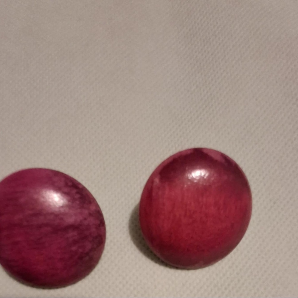 Round Wooden Button Earrings in Deep Magenta